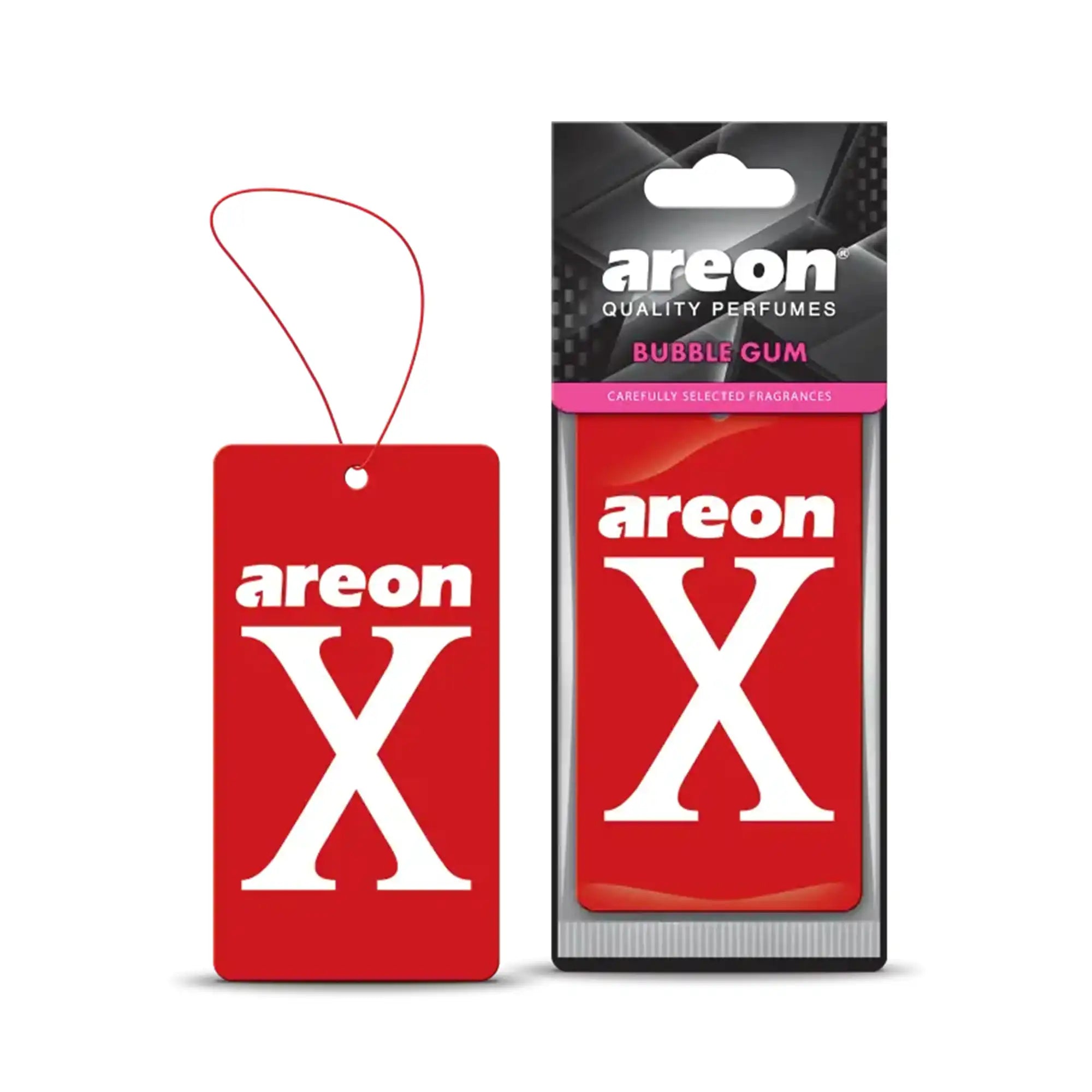 Areon X Bubble Gum ciklet kokulu kağıt asma araç kokusu, kırmızı kartı ve orijinal ambalajıyla