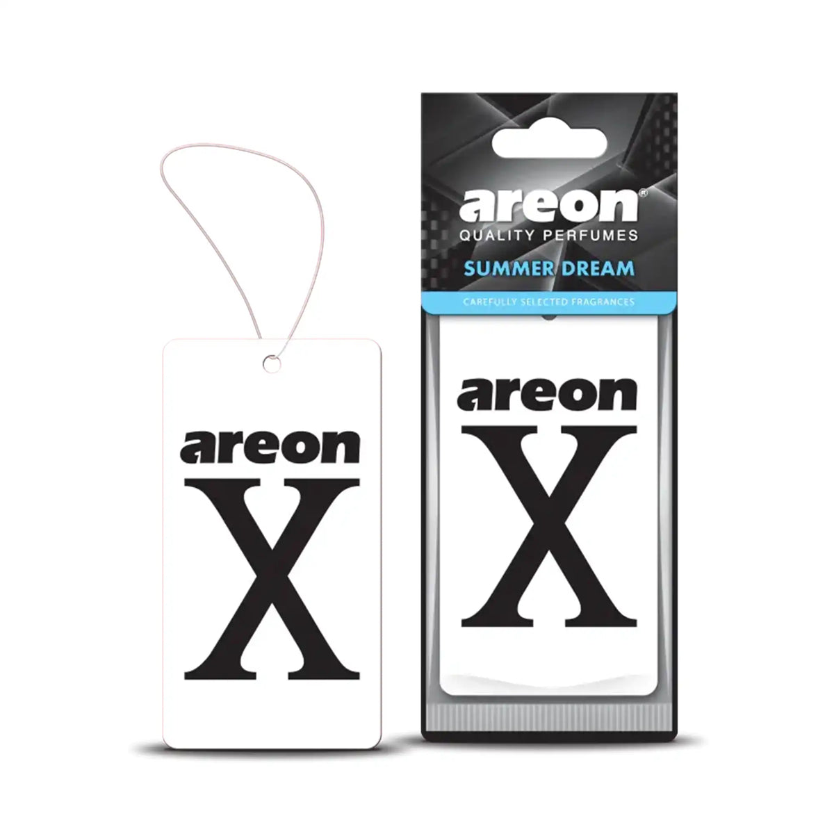 Areon X Summer Dream tropikal kağıt asma araç kokusu, beyaz kart tasarımı ve orijinal ambalajıyla