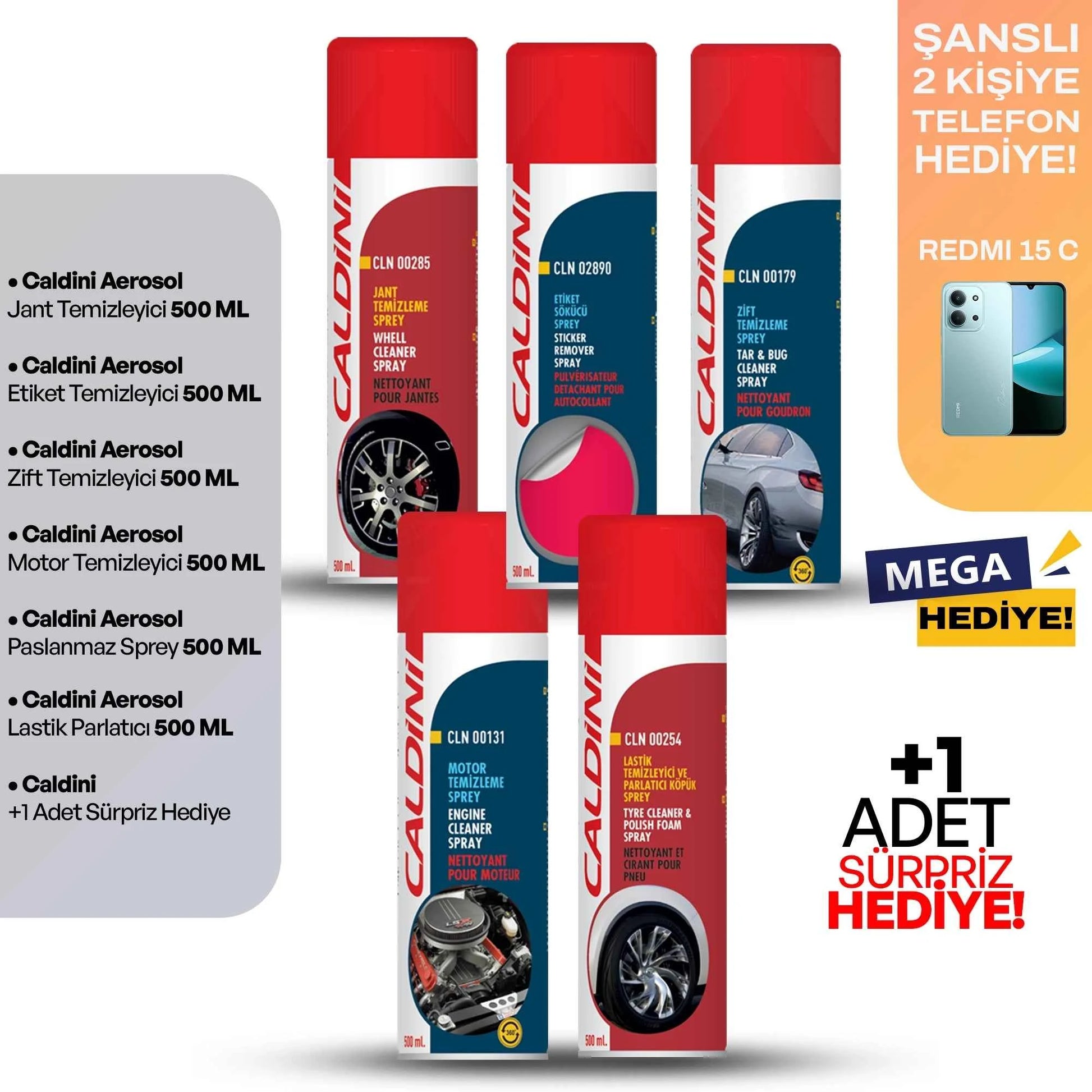 Caldini Aerosol Oto Bakım Seti – Cep Telefonu Hediyeli