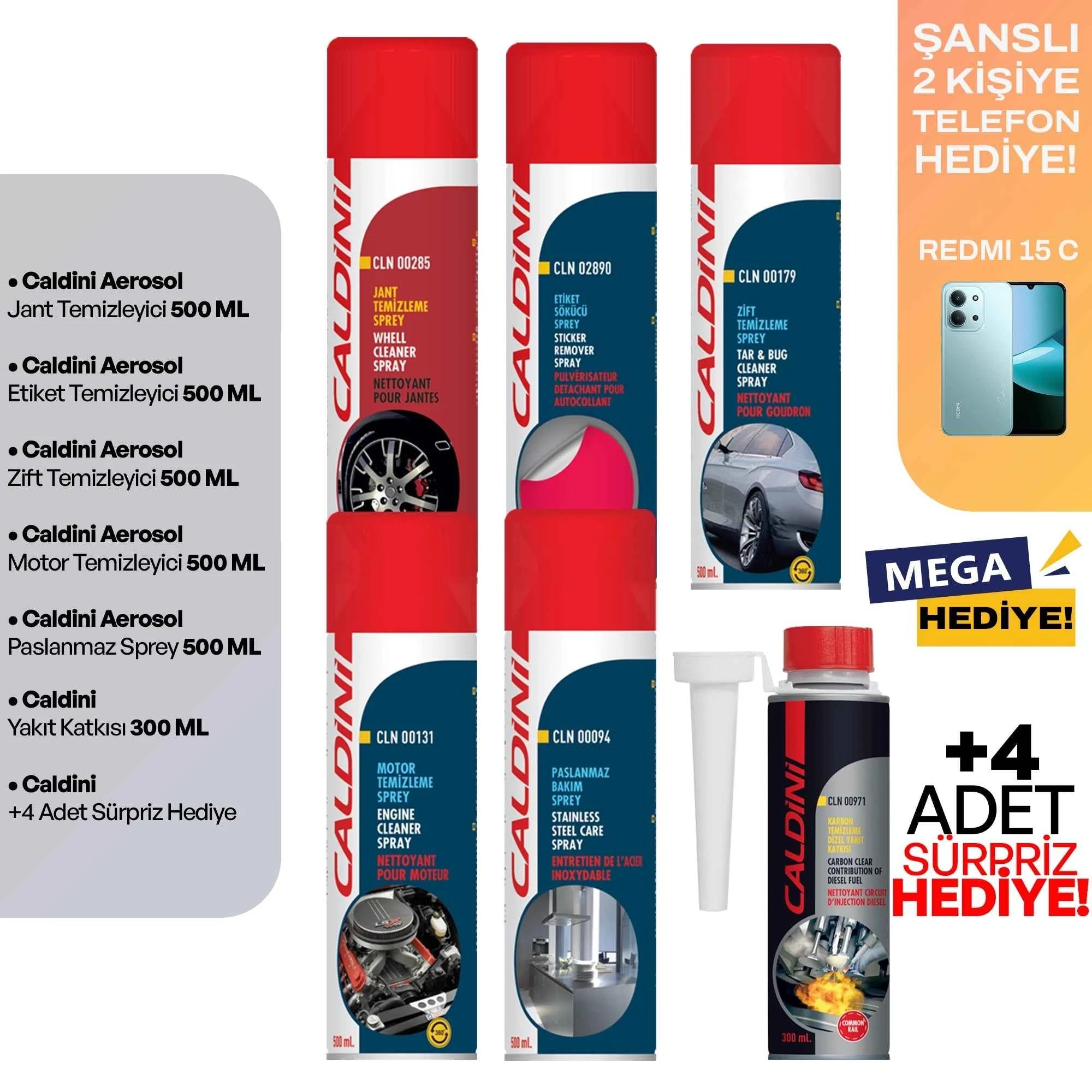 Caldini Mega Oto Bakım Seti – Cep Telefonu Hediyeli
