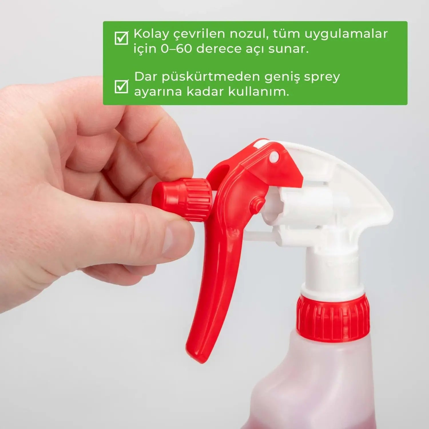 EP01 FLEX Canyon Başlıklı Kimyasal Dayanımlı Ölçekli NBR El Tipi Sprey Şişe 1 litre spray başlık özelliği