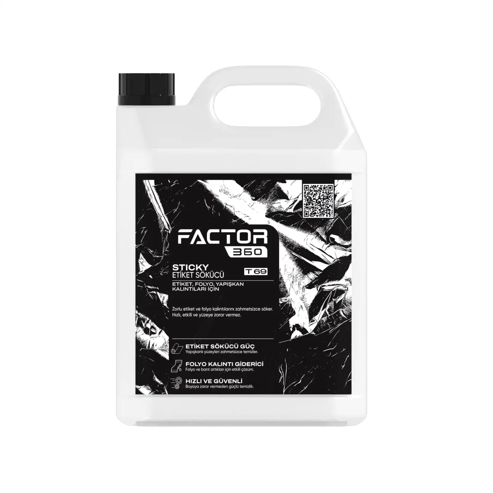 Factor360 cam kaporta yüzeyindeki etiket kalıntılarını söken ürün 5 litre