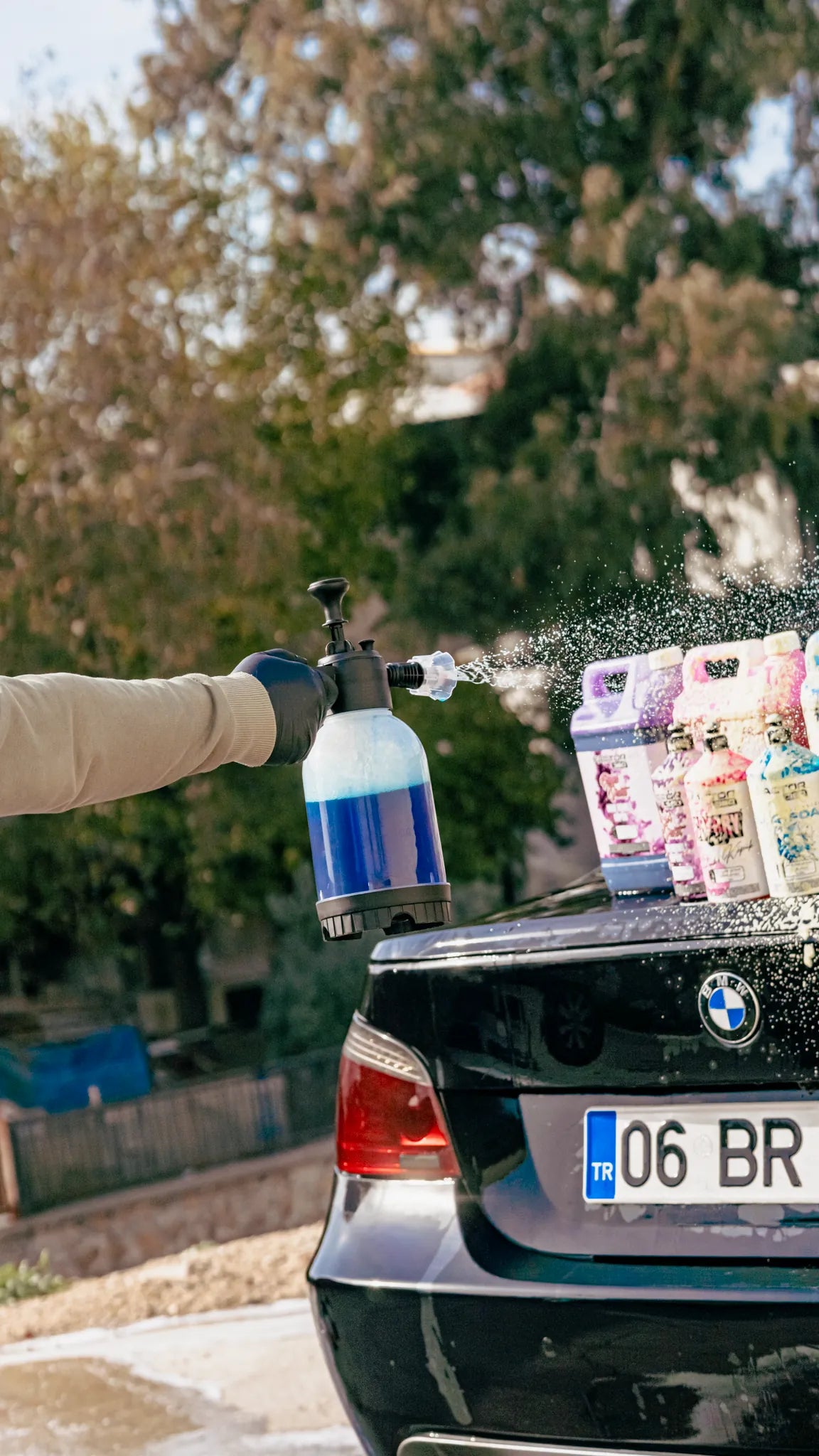 Pembe Mor Sarı Mavi Renkli Oto Araç Araba Yıkama Köpüğü Yüksek Basınçlı Yıkama Pompası Set Rengini Kendin Seç Seçenekli