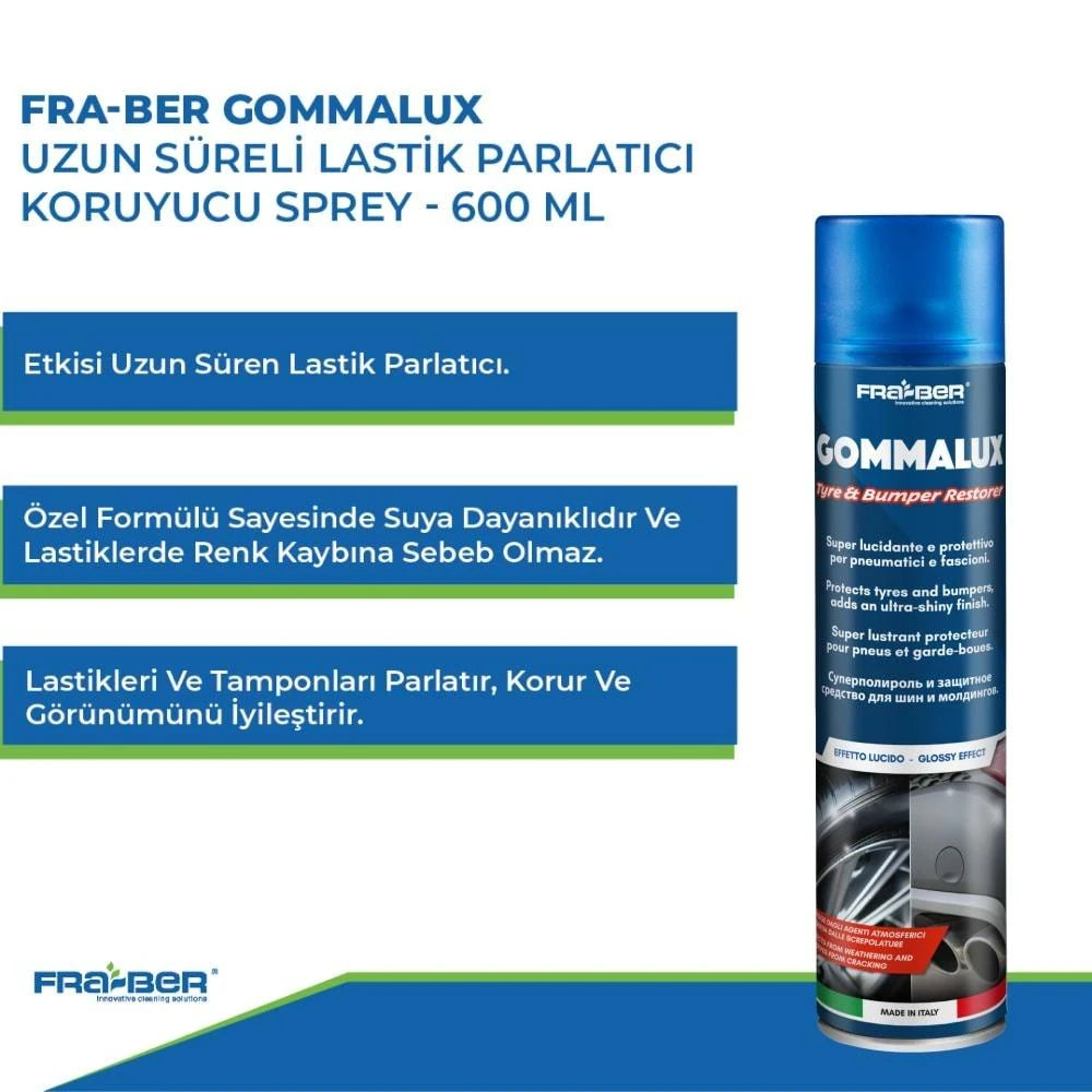 FRA-BER Gommalux Uzun Süreli Lastik Parlatıcı Ve Koruyucu Spray 600 ML
