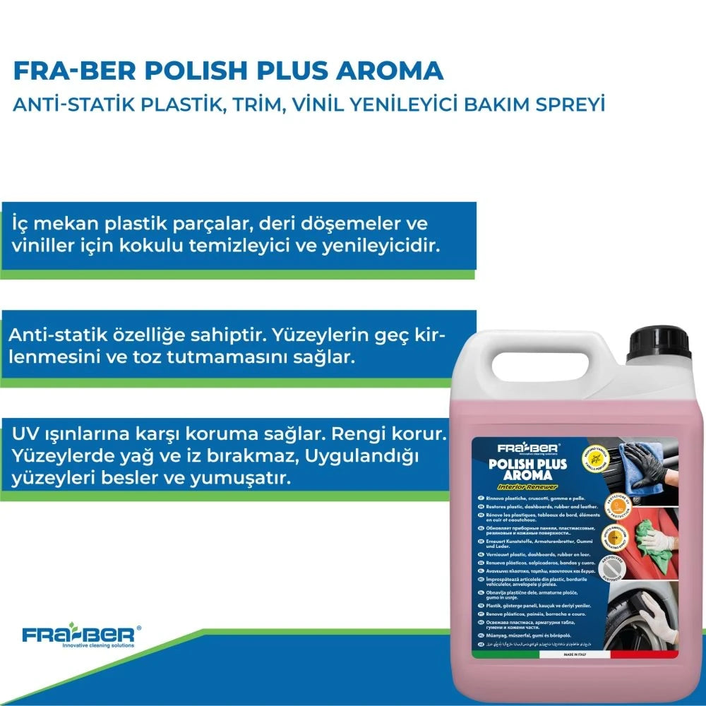 FRA-BER Polish Plus Aroma Plastik, Trim, Deri Yenileyici Bakım Spreyi (1:3 Konst.) 4,54 LT