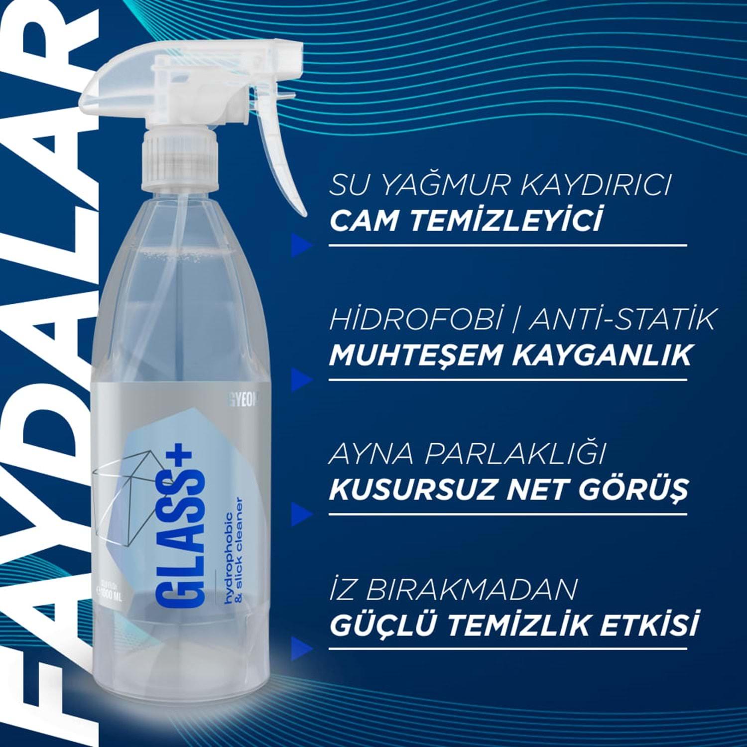 GYEON Q²M Glass+ Plus Araç Cam Yağmur Kaydırıcı Su İtici ve Temizleyici - 1000 ml -Hidrofobik Parlak ürün faydaları