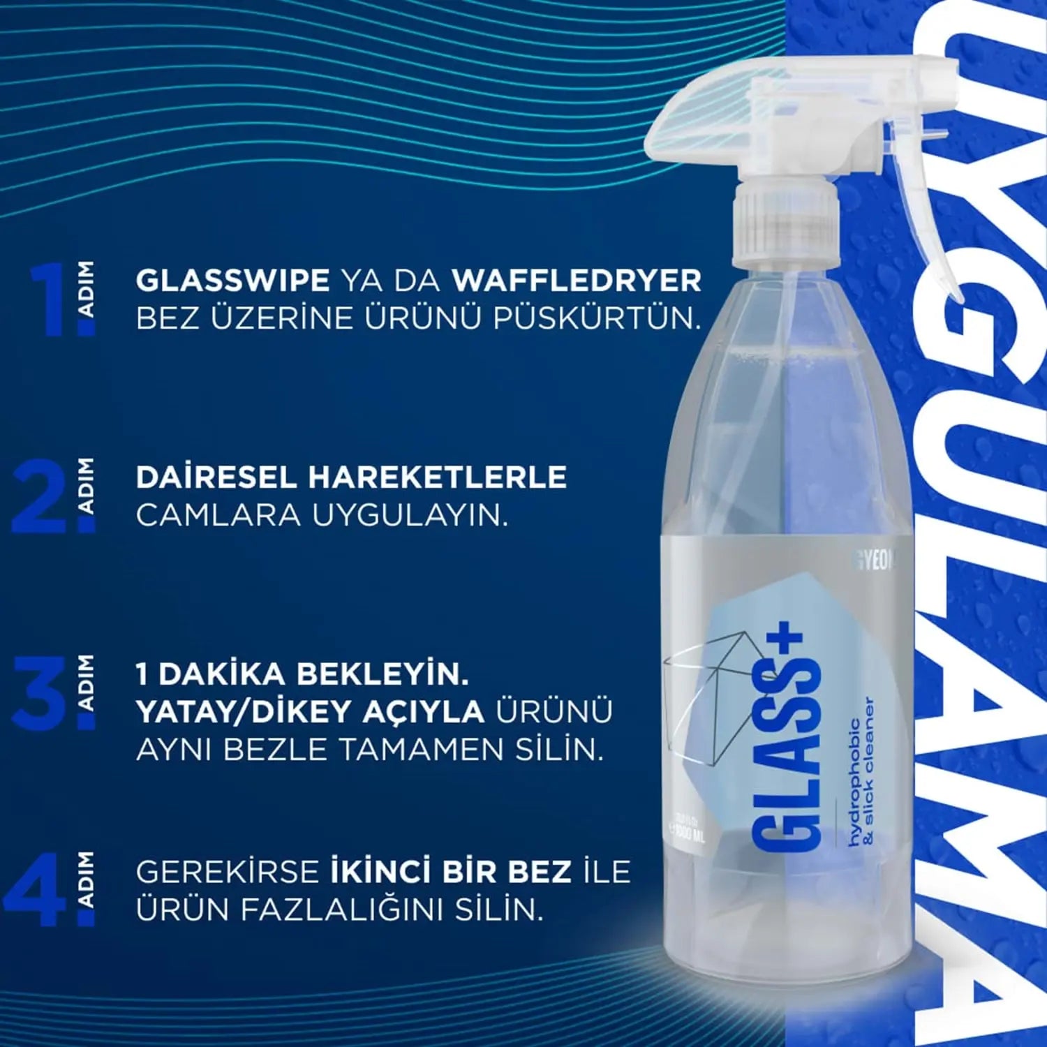 GYEON Q²M Glass+ Plus Araç Cam Yağmur Kaydırıcı Su İtici ve Temizleyici - 1000 ml -Hidrofobik Parlak uygulama teknikleri