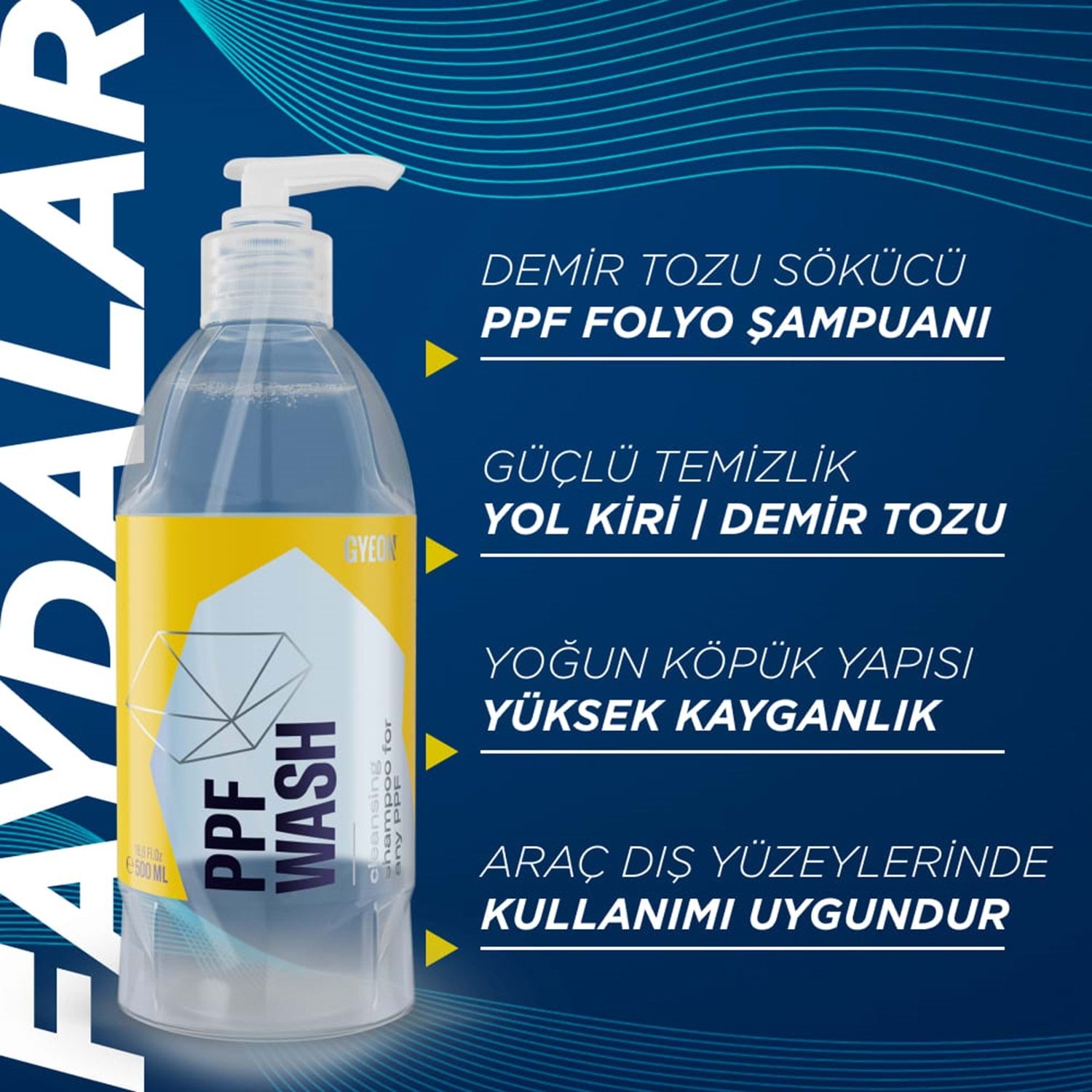 GYEON Q²M PPF Wash PPF ve Folyo Yıkama Şampuanı 500 ml – Hafif Demir Tozu Temizleme Özellikli