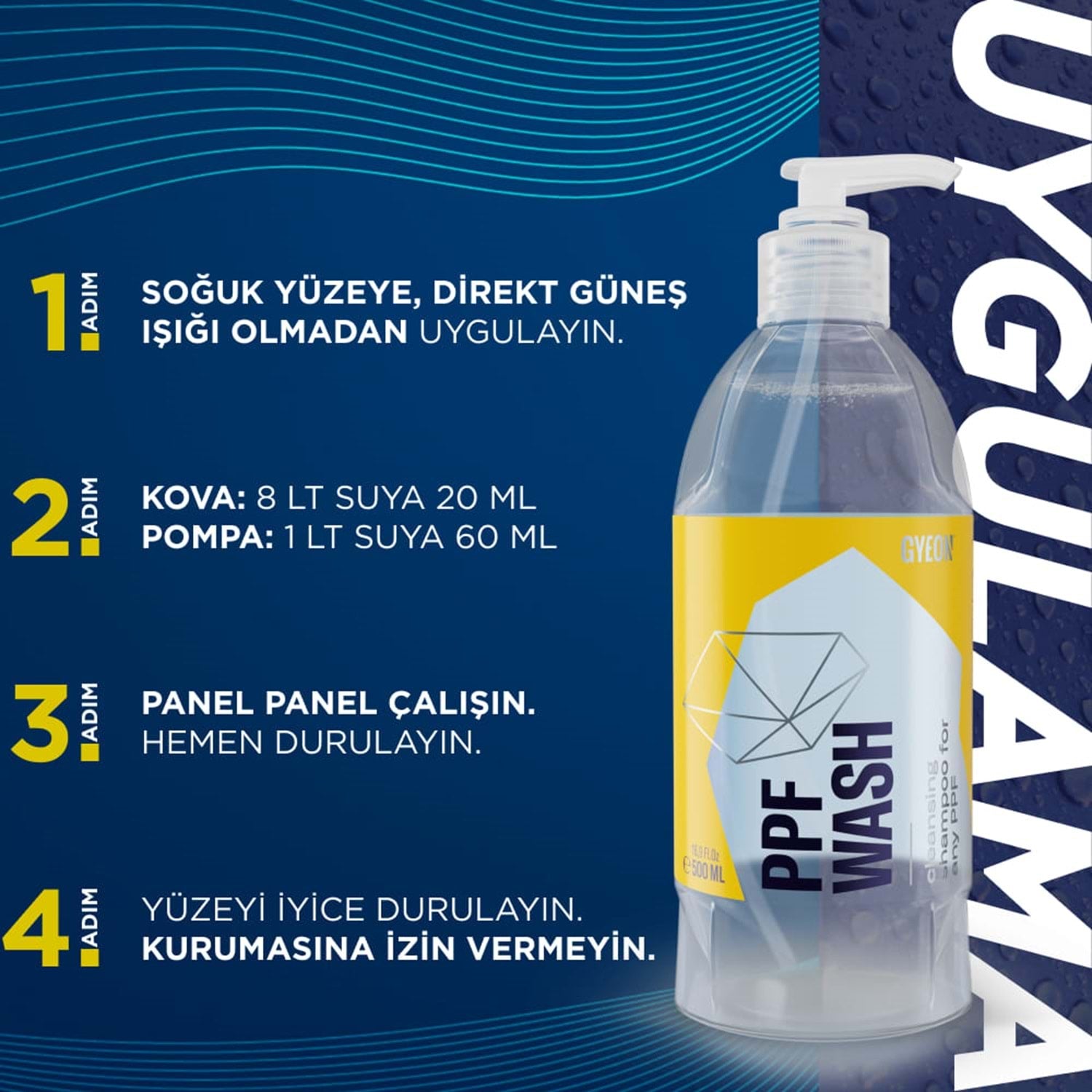 GYEON Q²M PPF Wash PPF ve Folyo Yıkama Şampuanı 500 ml – Hafif Demir Tozu Temizleme Özellikli