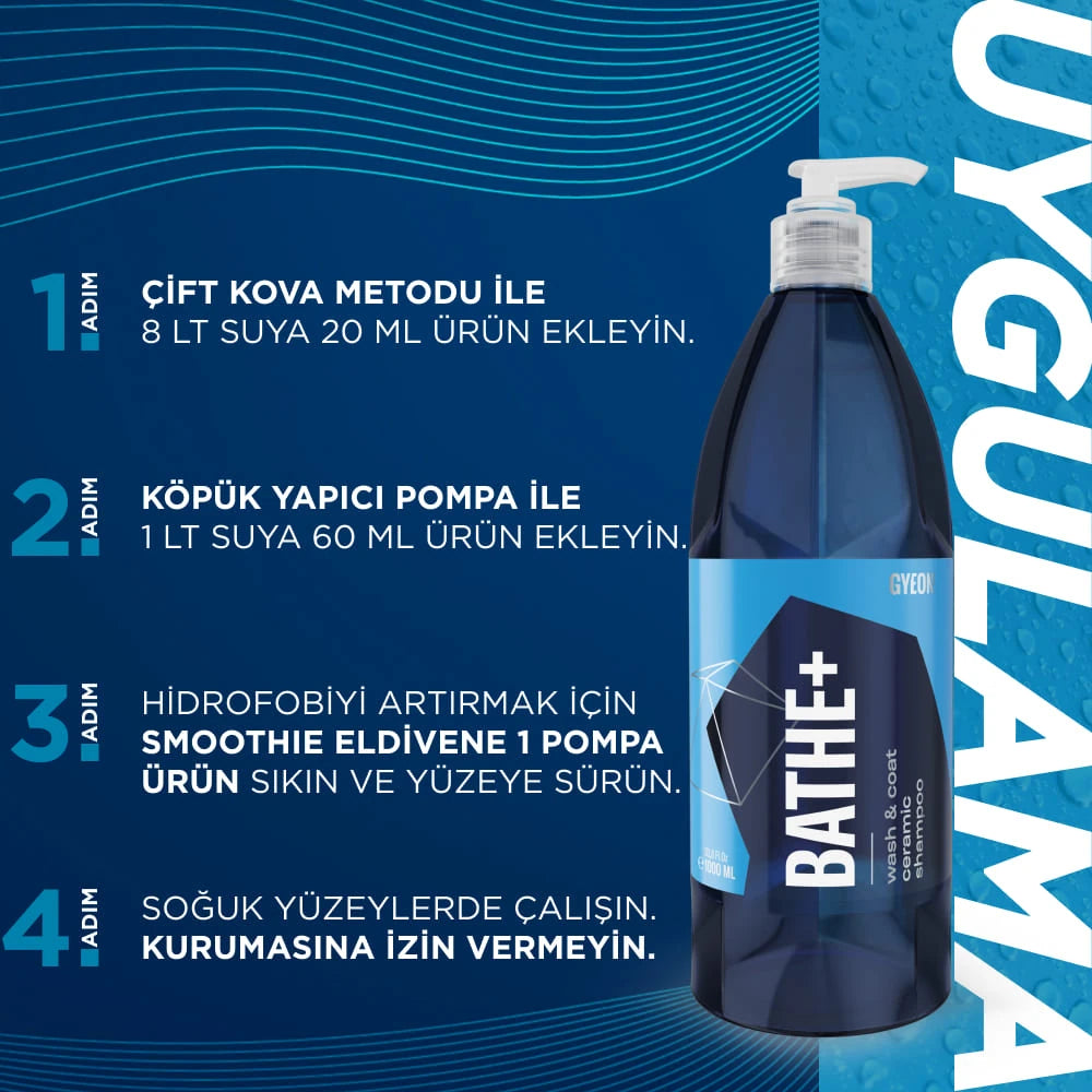 GYEON Q²M Bathe+ Plus Seramik Bazlı PH Nötr Cilalı Oto Şampuanı 1000 ML Su İtici Araç Yıkama Köpüğü