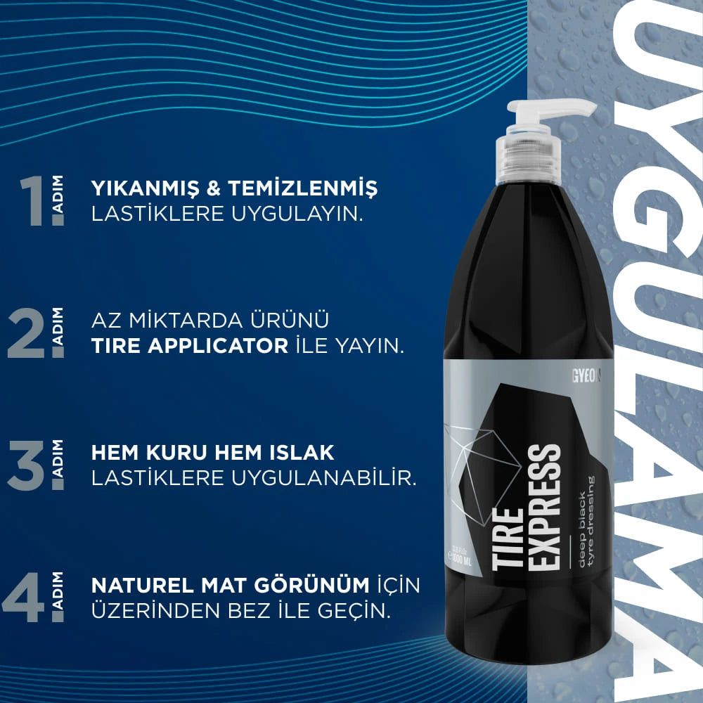 GYEON Q²M Tire Express Lastik Parlatıcı ve Koruyucu 1000 ML Su Bazlı Jel Oto Lastik Cilası