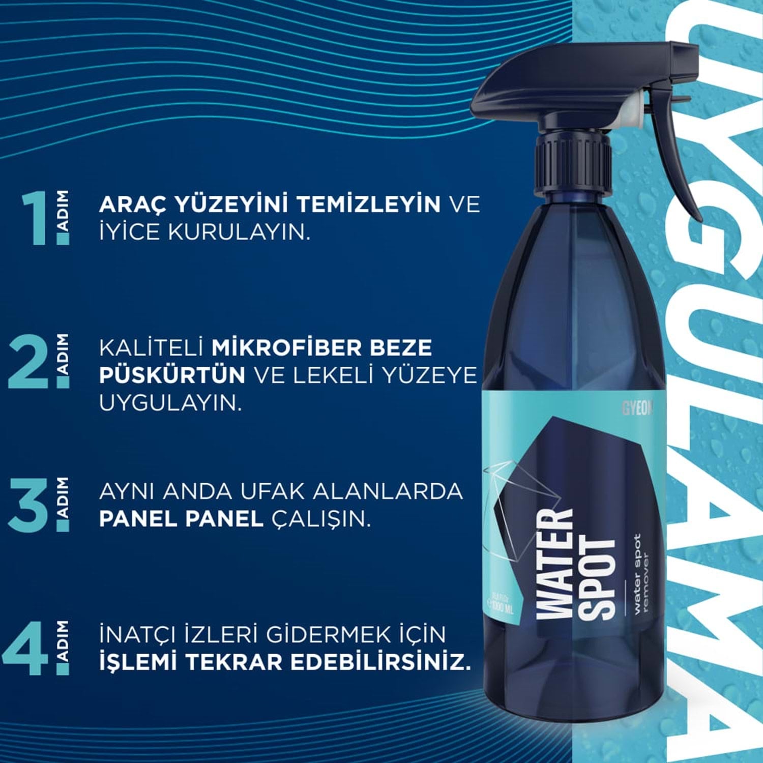 GYEON Q²M WaterSpot Kireç Çözücü Cam Su Lekesi Temizleyici Çıkarıcı - 1000 ml uygulama adımları anlatım 