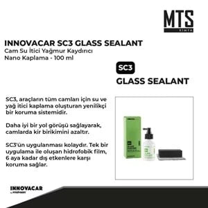 INNOVACAR SC3 GLASS SEALANT Cam Su İtici Yağmur Kaydırıcı Nano Kaplama 100 ML