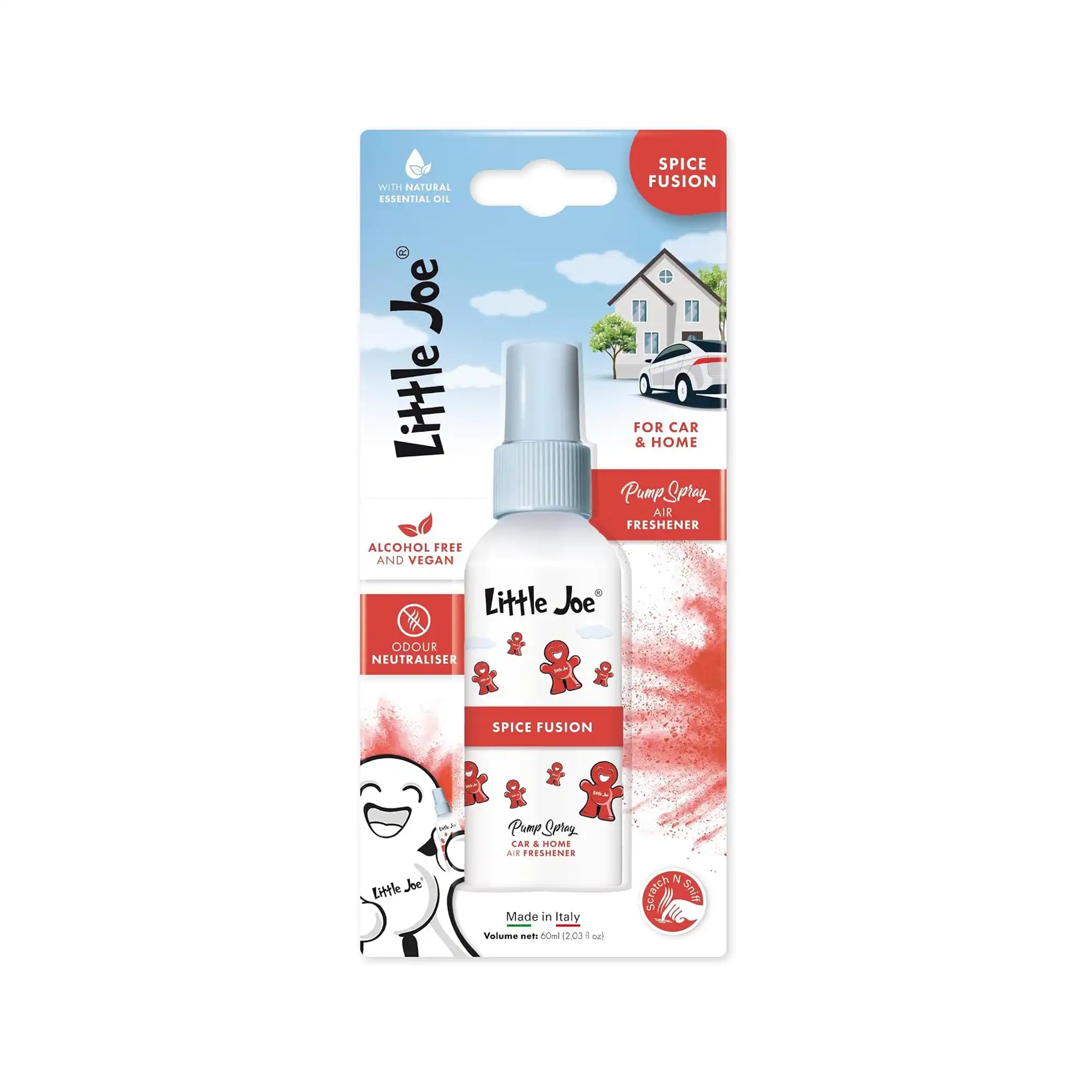 Little Joe Pump Spray 60 ml Spice Fusion, sıcak, yoğun ve baharatlı araç ve ev parfümü ambalajı