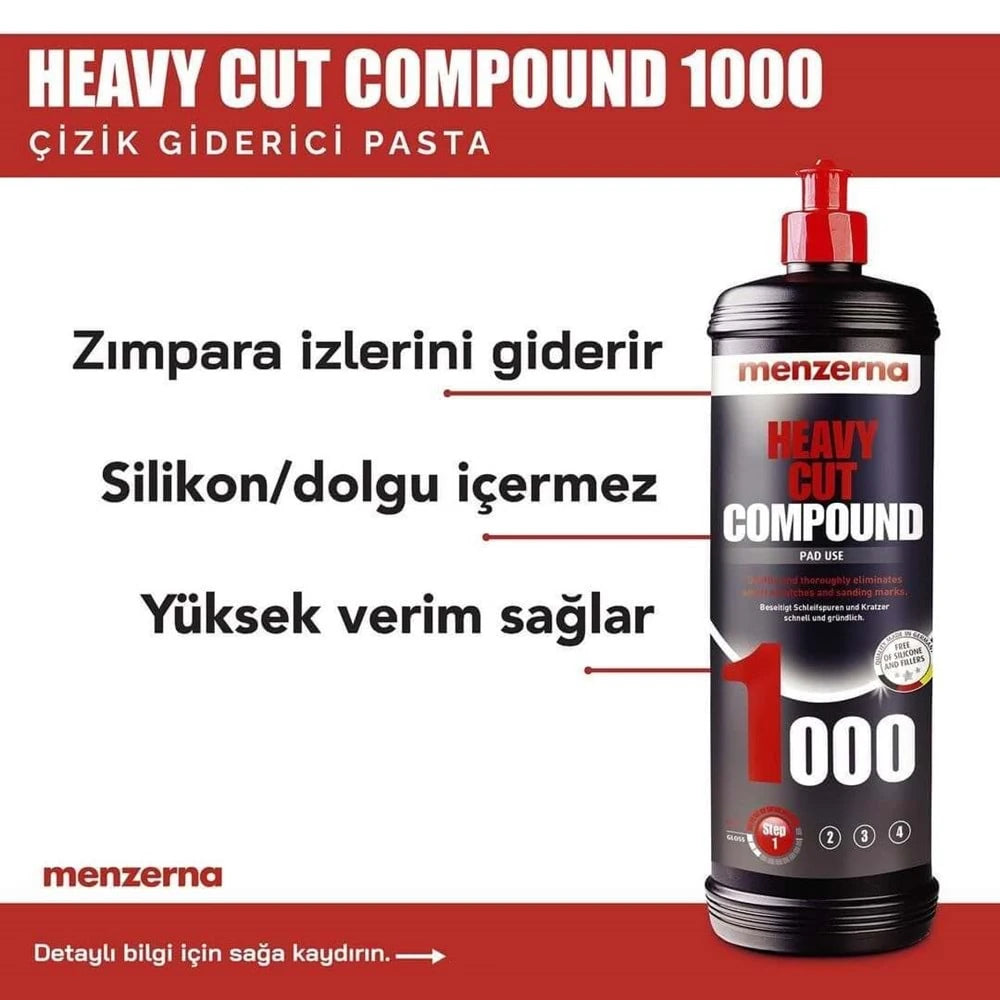 MENZERNA 1000 Heavy Cut Compound Çizik Giderici Kalın Pasta 1000 ML / 250 ML