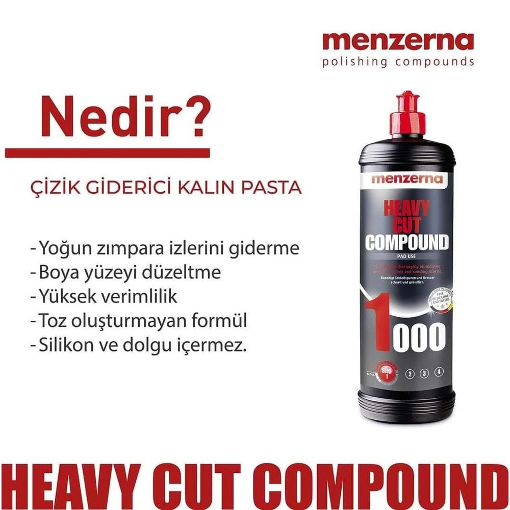 MENZERNA 1000 Heavy Cut Compound Çizik Giderici Kalın Pasta 1000 ML / 250 ML