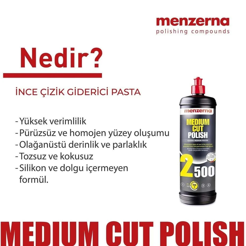 MENZERNA 2500 Medium Cut Polish İnce Çizik Giderici Pasta 1000 ML / 250 ML