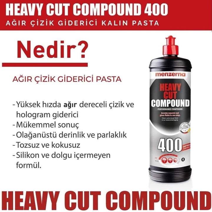 MENZERNA Heavy Cut Compound Improved 400 Ağır Çizik Giderici Kalın Pasta 1000 ML / 250 ML