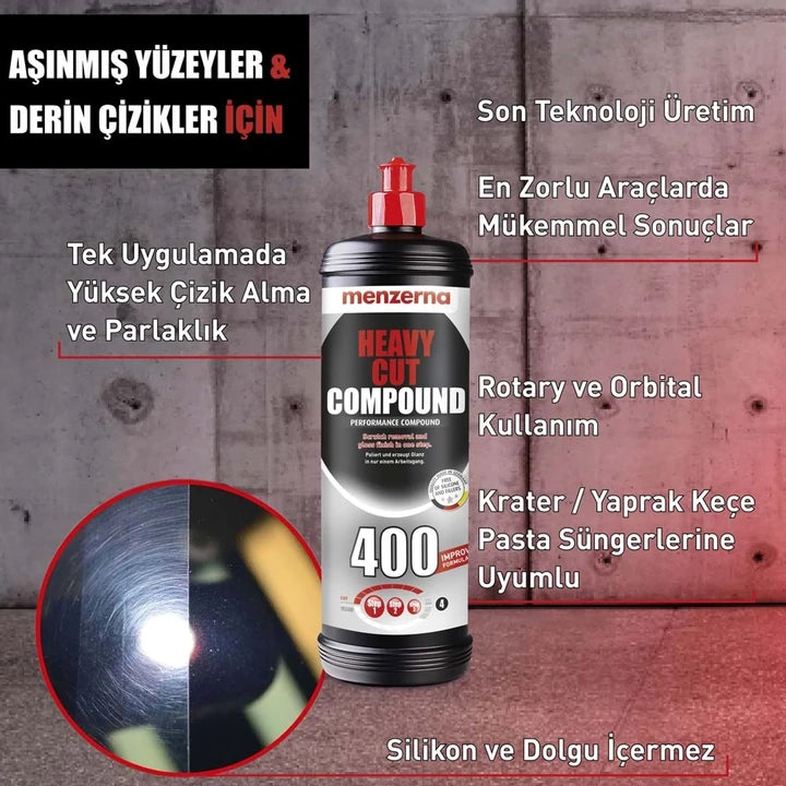 MENZERNA Heavy Cut Compound Improved 400 Ağır Çizik Giderici Kalın Pasta 1000 ML / 250 ML