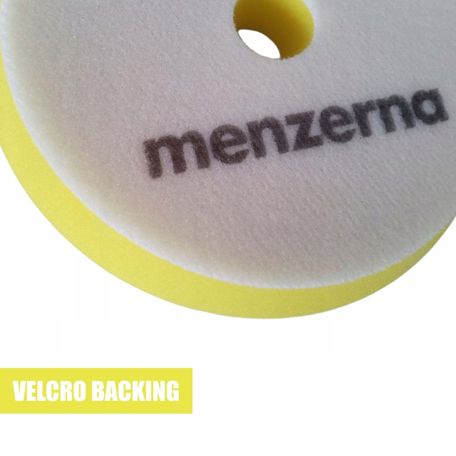 Menzerna sarı medium cut polisaj süngeri orta çizik giderici ped detay görünümü