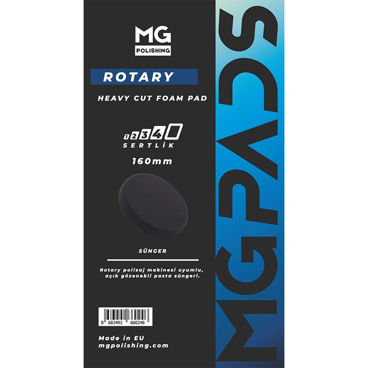 MG PADS Rotary Ağır Kesim Kalın Pasta Süngeri (Gri) 160 MM