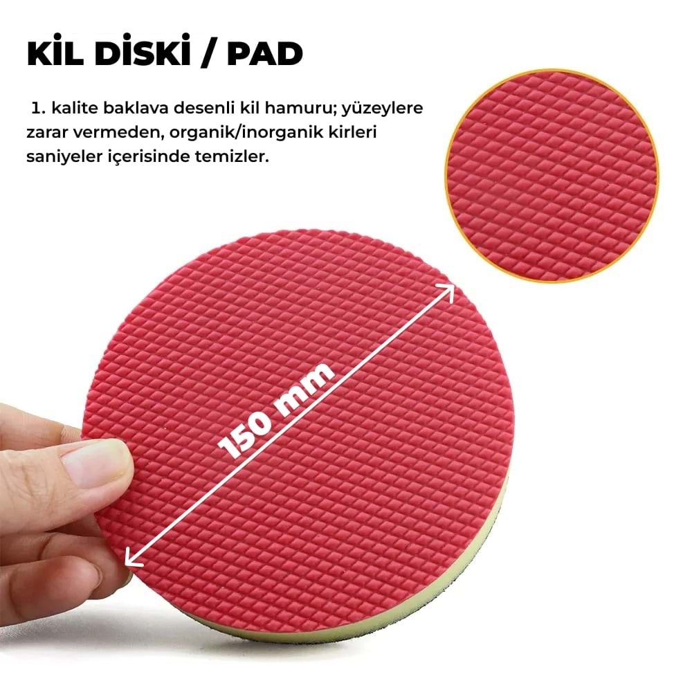 MG PS 150 mm clay disc kil pedi baklava desenli polimer kil yüzeyi ve 6 inç çalışma çapı