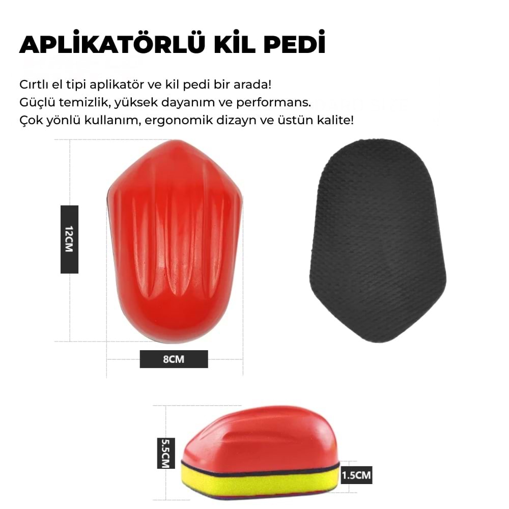 MG PS aplikatörlü el kil pedi 12x8 cm cırtlı clay pad sponge block araç boya yüzeyi temizleme pedi