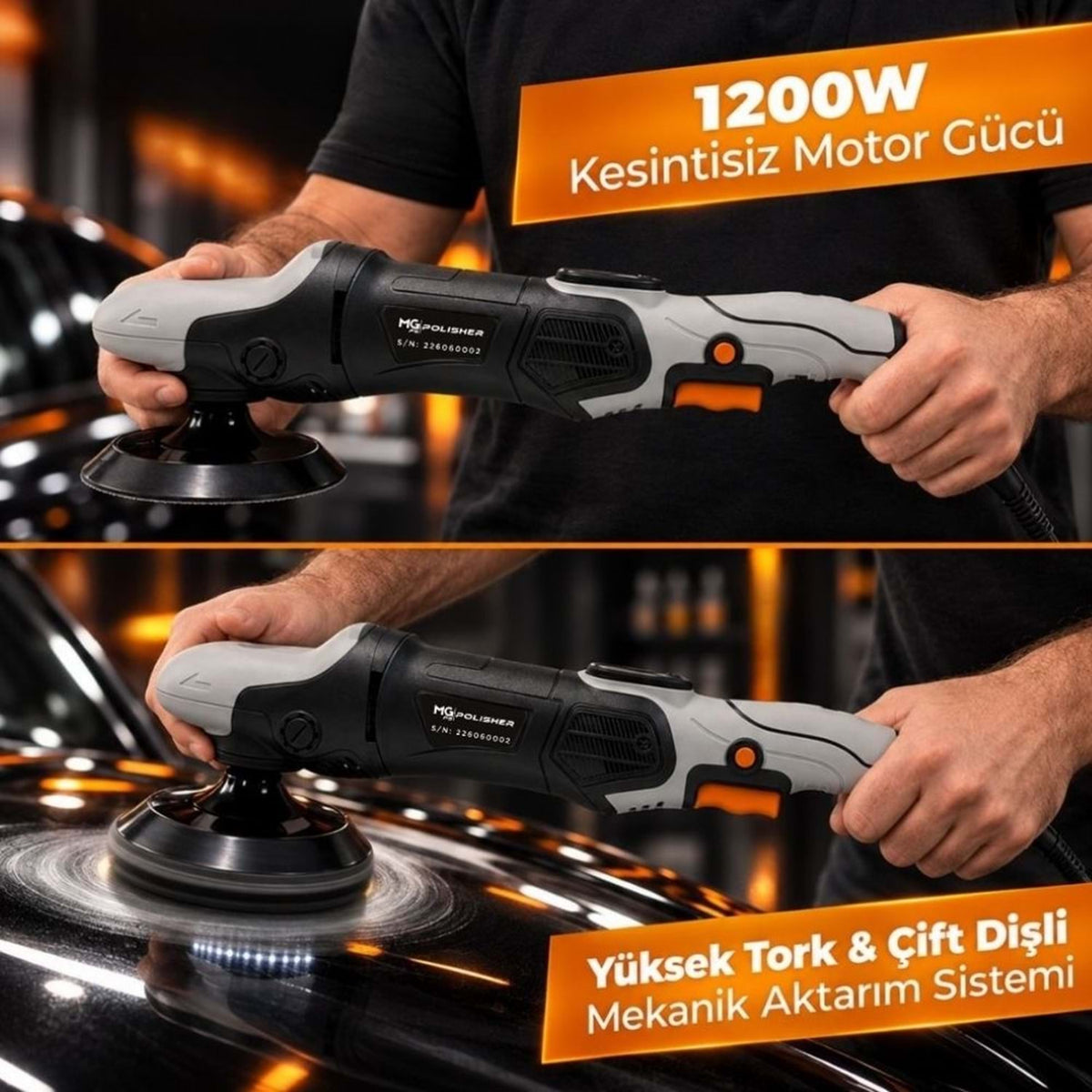 MG PS MG-RPV002 1200W profesyonel pasta cila makinesi, yüksek tork ve çift dişli mekanik aktarım sistemiyle araç üzerinde kullanım