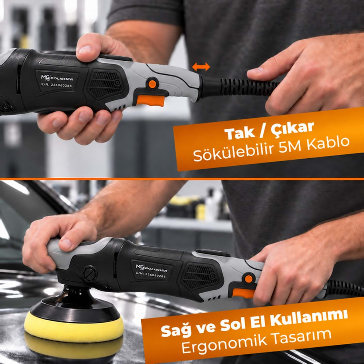 MG PS MG-RPV002 profesyonel rotary pasta cila makinesi; 5 metre sökülebilir kablo ve sağ-sol el uyumlu ergonomik tasarım