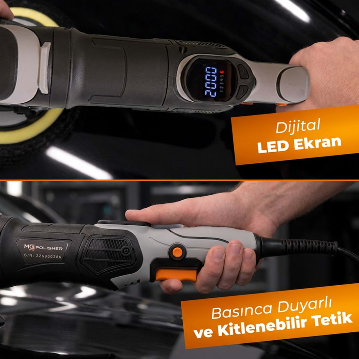 MG PS MG-RPV002 dijital LED ekranlı rotary polisaj makinesi, basınca duyarlı ve kilitlenebilir tetik sistemi