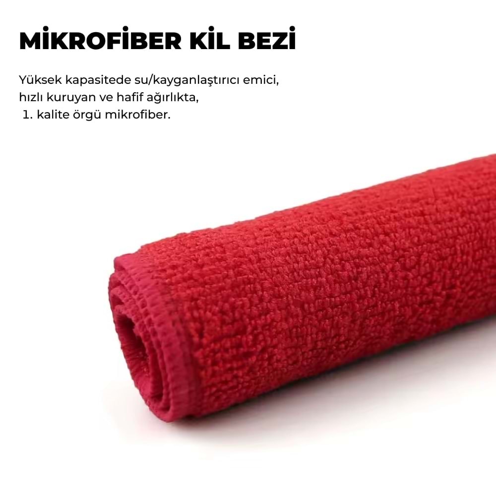 MG PS Mikrofiber Kil Bezi 30x30 cm kırmızı clay towel cloth araç boya yüzeyindeki demir tozu, reçine ve kontaminasyon temizliği için profesyonel detailing bezi