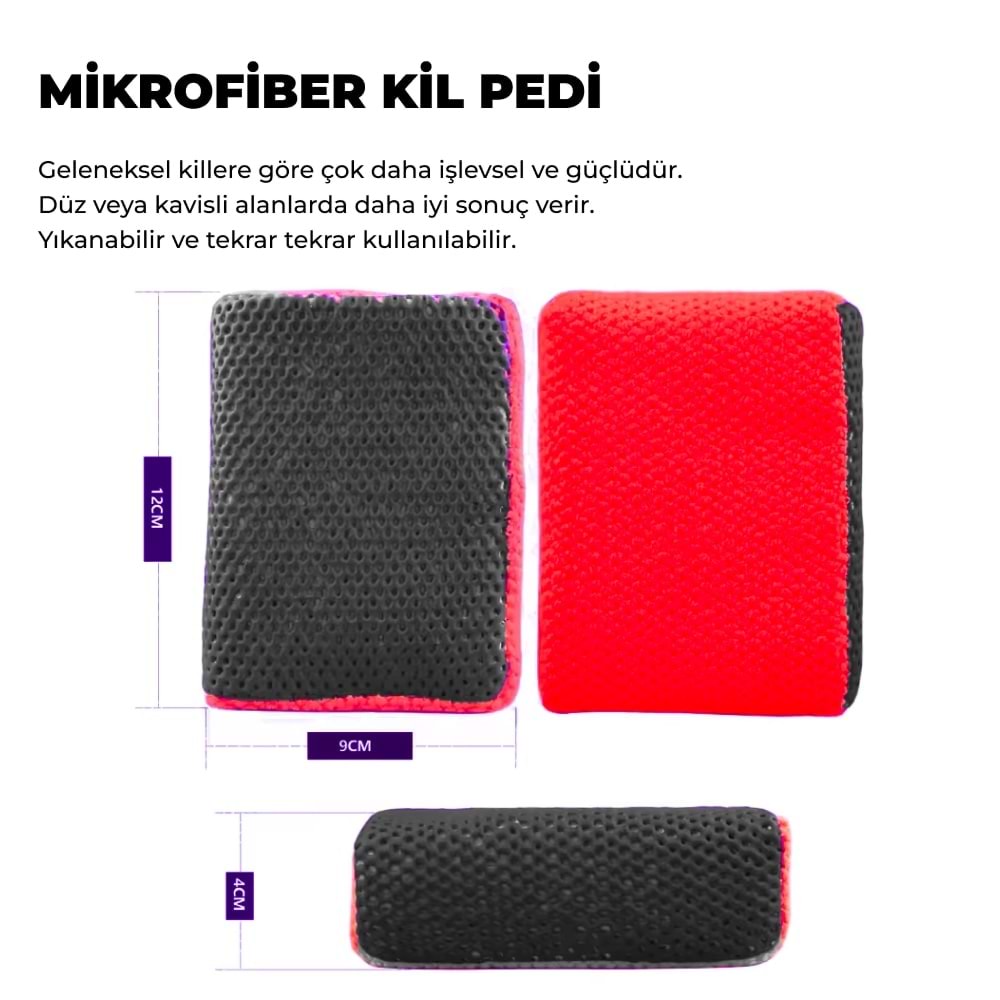 MG PS mikrofiber kil pedi 12x9 cm ölçüleri ergonomik süngerli clay pad detaylı araç bakım ekipmanı